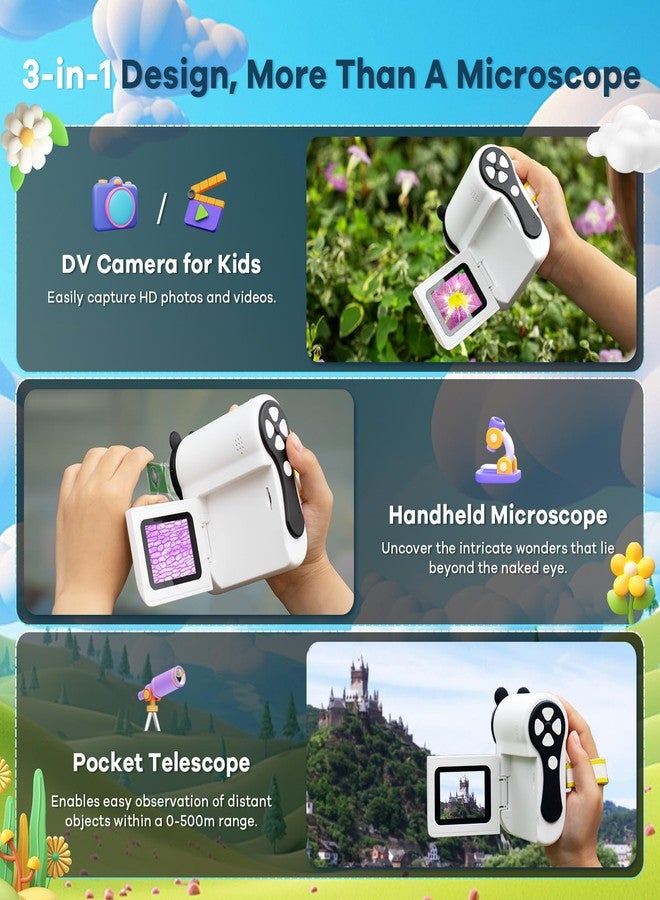 Hideal HP60 IPS Microscope for Kids: [Auto On & Off] [3-in-1] 2" Portable Handheld Microscope Miniscope, Pocket Mini Scope Educational Science Kit, Christmas Birthday Gifts for Kids, PC View, White - Image 3
